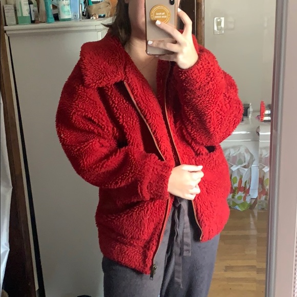 OVERSIZED Red teddy coat - Picture 5 of 6